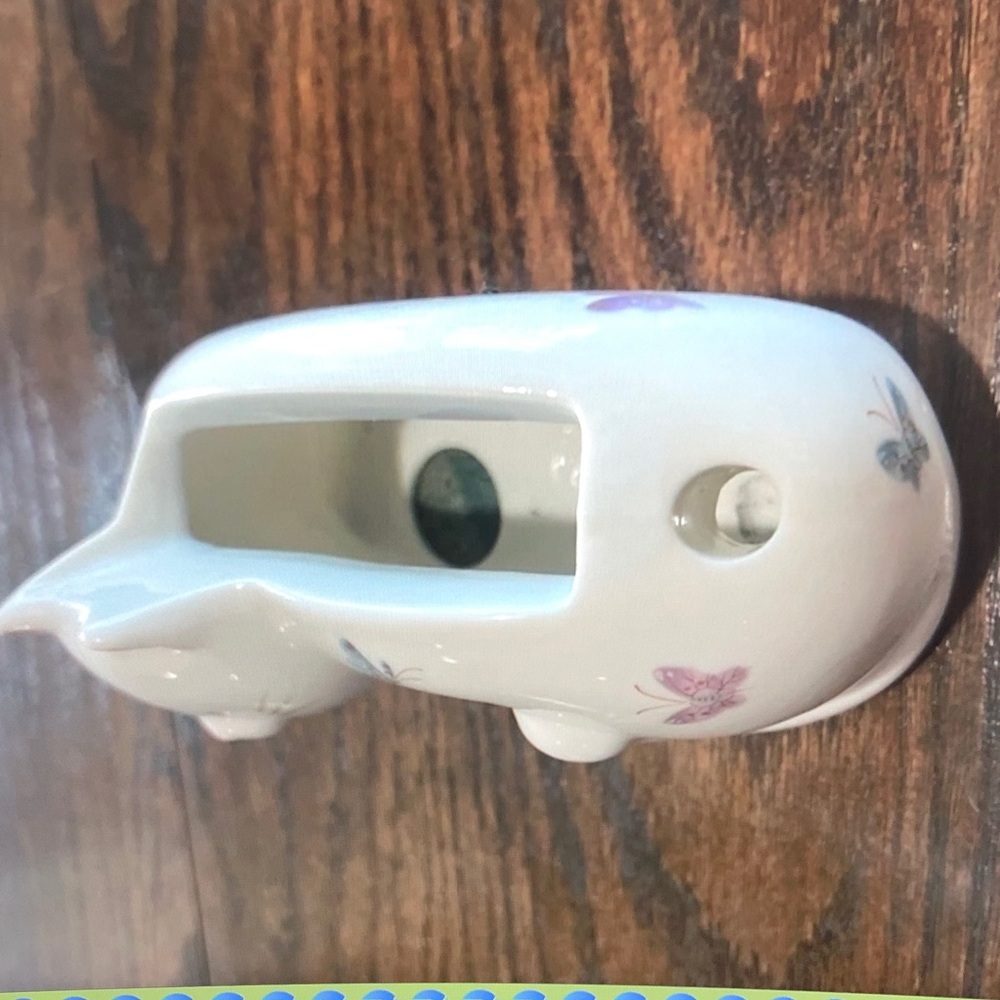 Jolie White Ceramic Cat Planter with Pastel Butterfly Accents - Picture 2 of 5